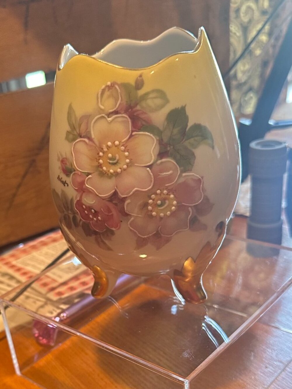 Vintage German porcelain egg-shaped pedestal vase